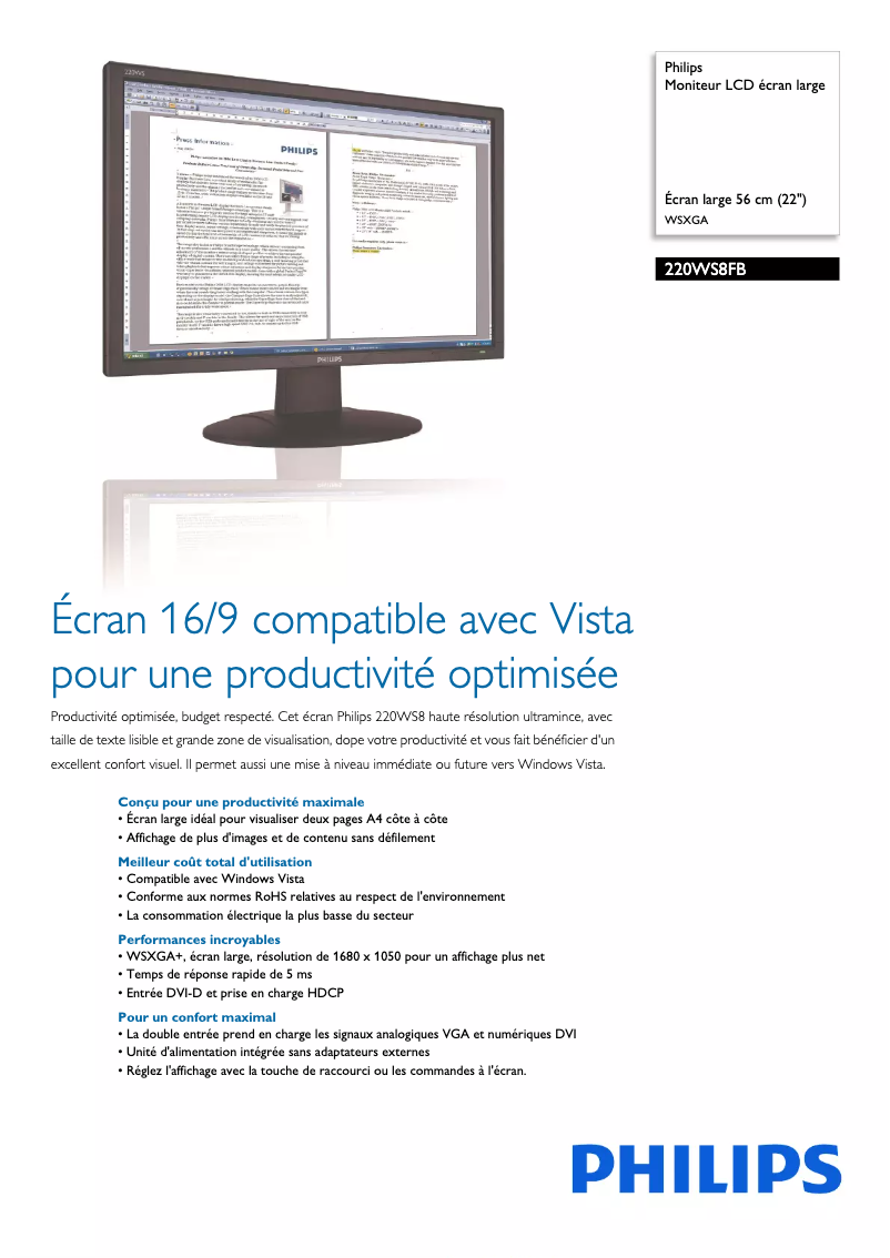 Page n°1 - Fiche technique Philips 220WS8FB