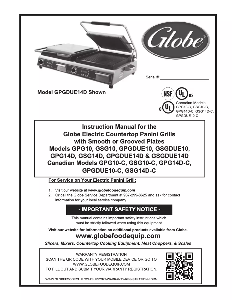 Page 1 de la notice Manuel utilisateur Globe GPG10