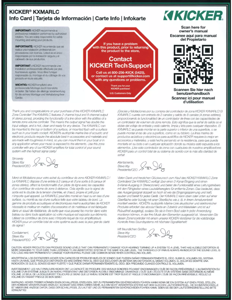 Page 1 de la notice Manuel utilisateur Kicker 48KXMARLC