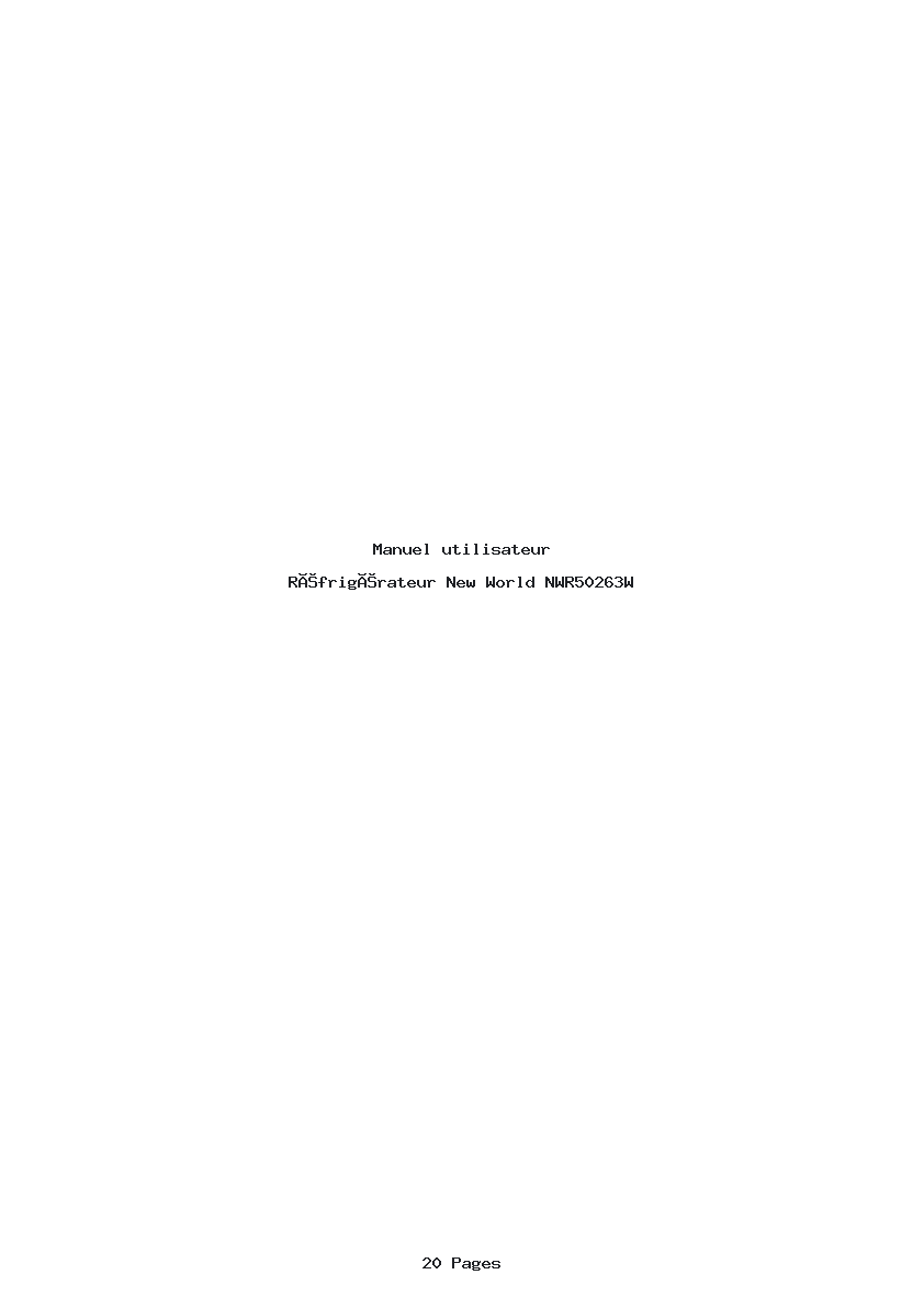 Page 1 de la notice Manuel utilisateur New World NWR50263W