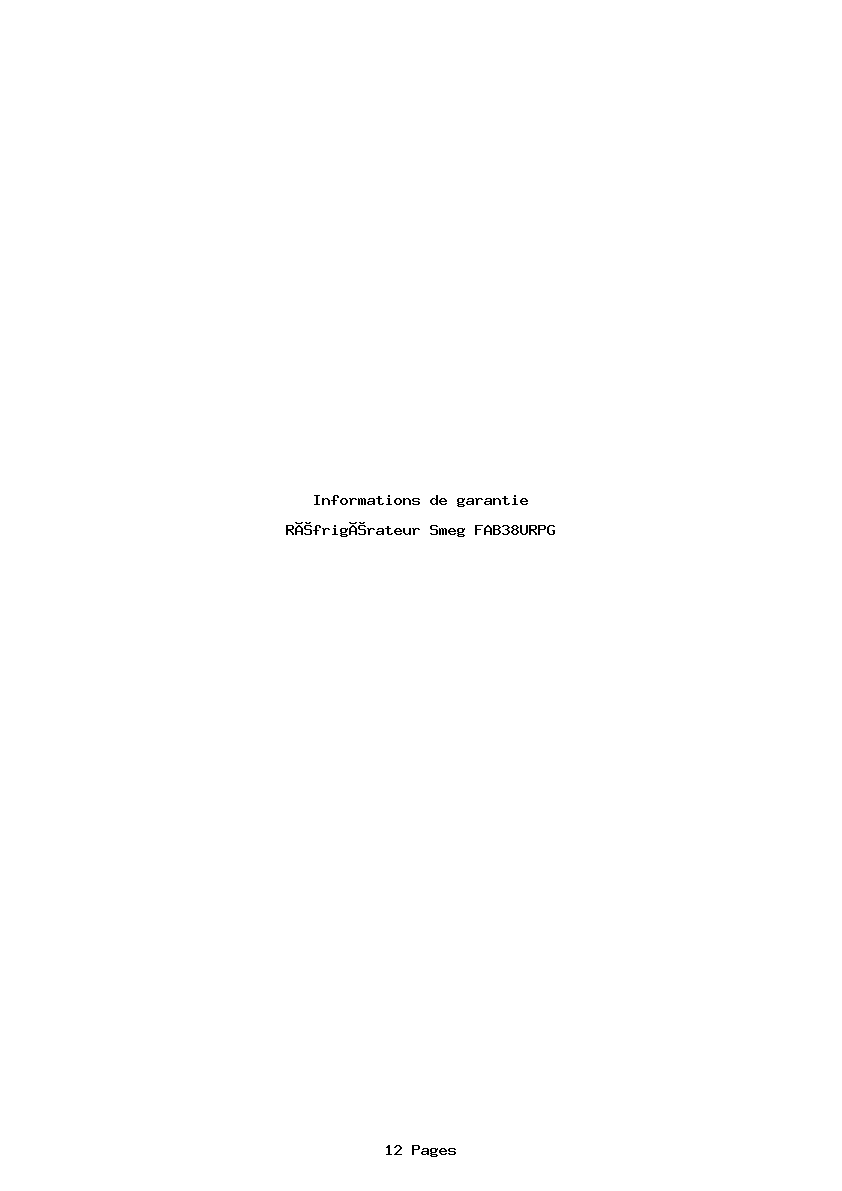 Page 1 de la notice Informations de garantie Smeg FAB38URPG