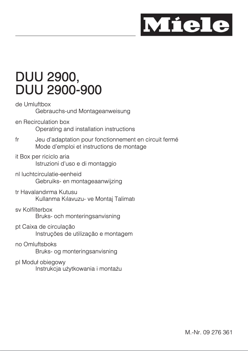 Página 1 del manual Guía de instalación Miele DUU 2900