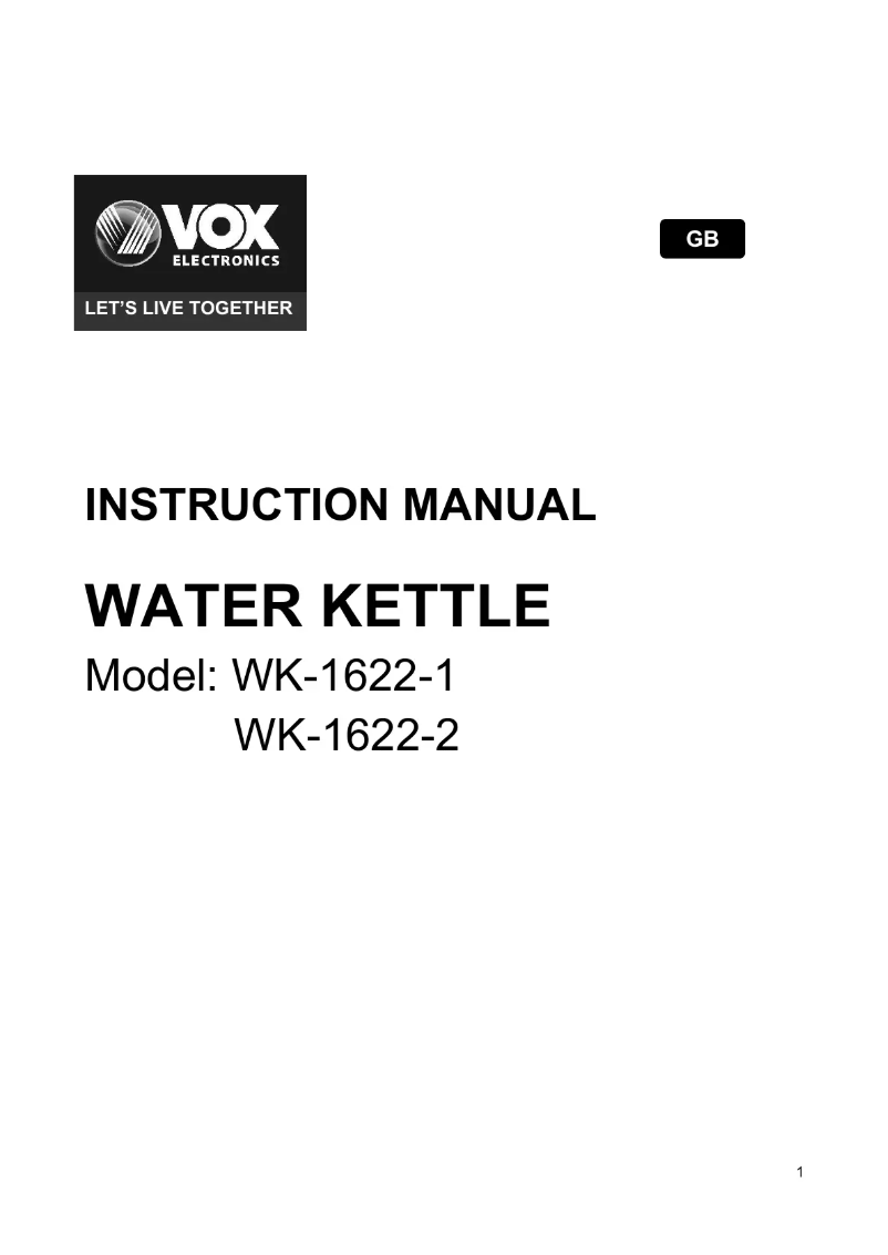 Page 1 de la notice Manuel utilisateur VOX WK1622-2