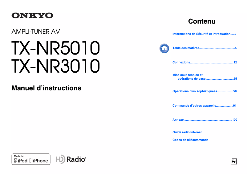 Page 1 de la notice Manuel utilisateur Onkyo TX-NR3010