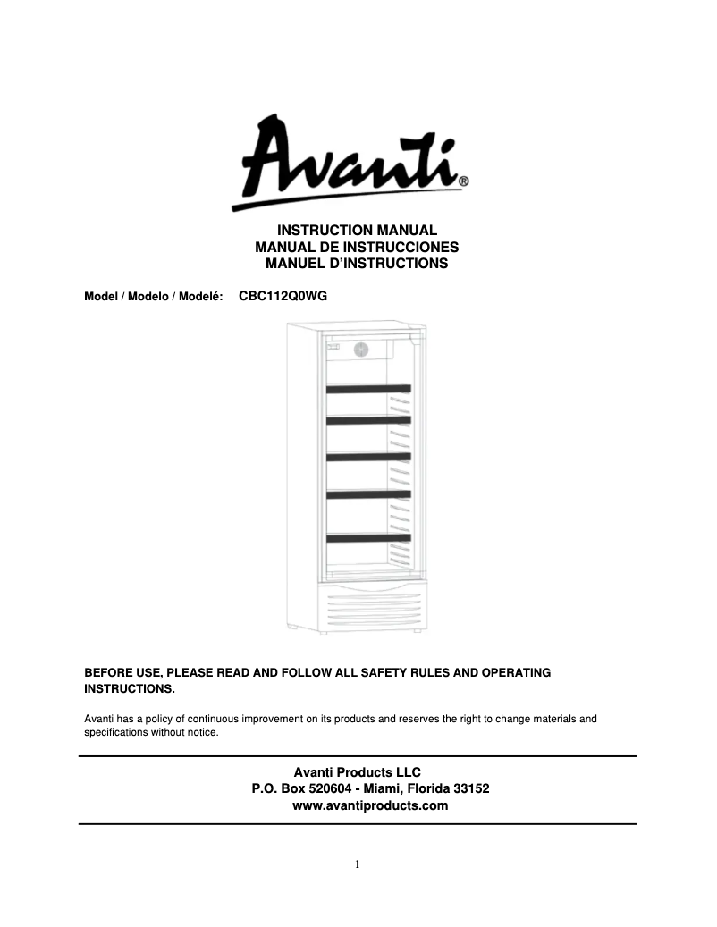 Page 1 de la notice Manuel utilisateur Avanti CBC1126Q0WG