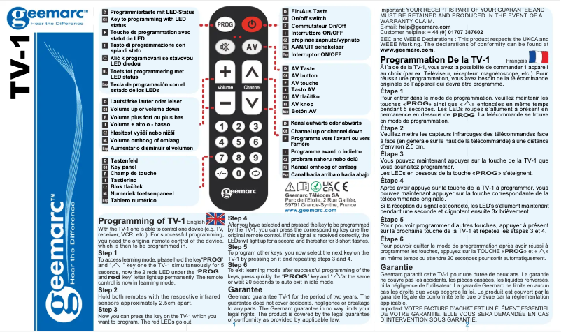 Page 1 of the manual User Manual Geemarc TV-1