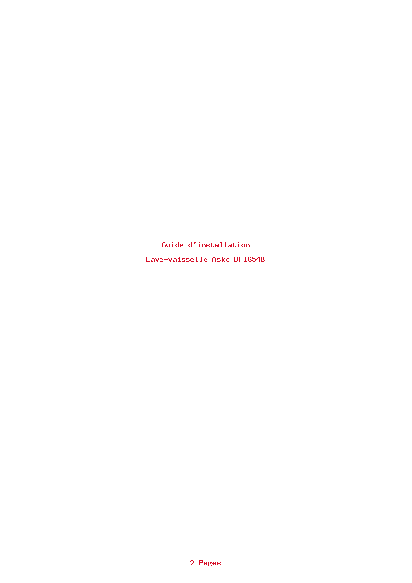 Page 1 de la notice Guide d'installation Asko DFI654B