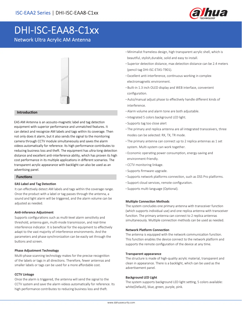 Page 1 of the manual Technical Sheet Dahua Technology ISC-EAA8-C118-P