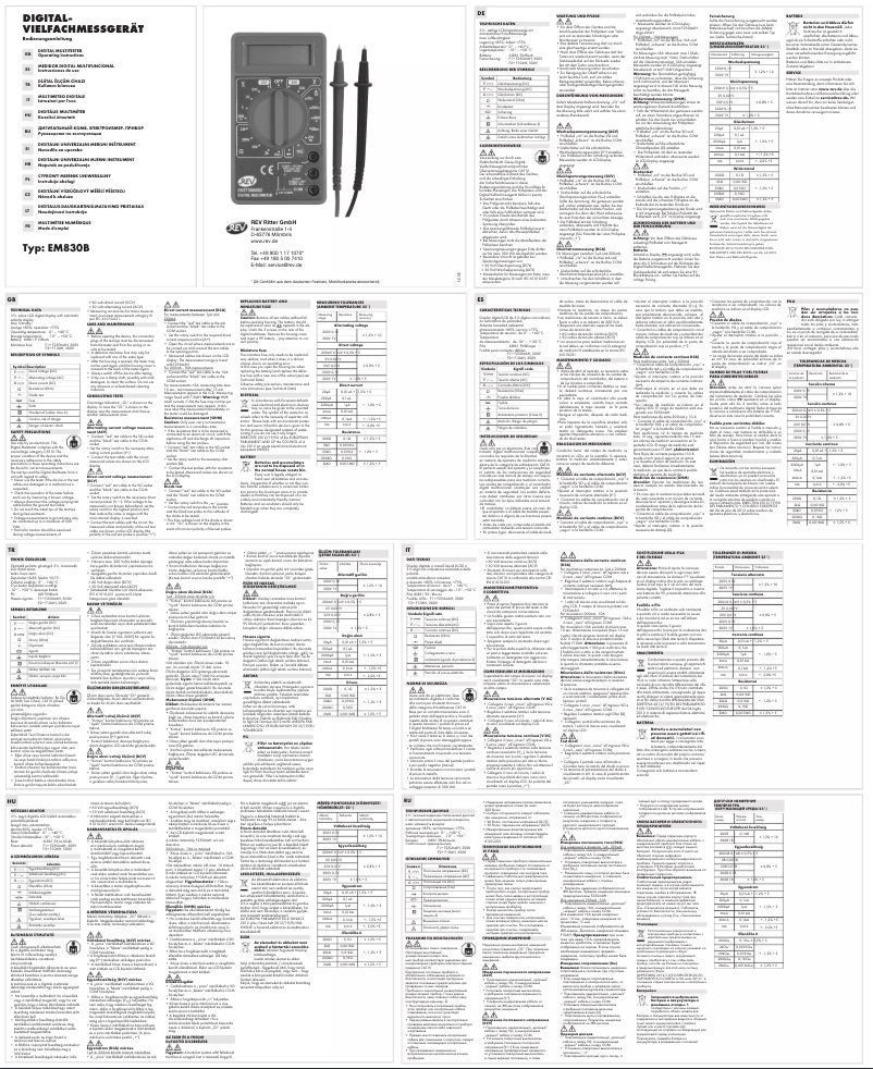 Page 1 de la notice Manuel utilisateur REV Ritter Basic EM830B