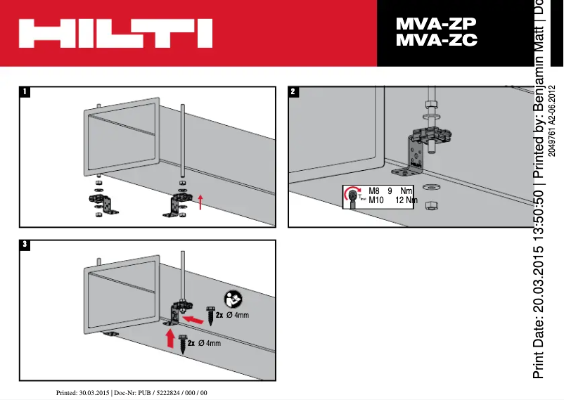 Page 1 de la notice Instructions / montage Hilti MVA-ZP