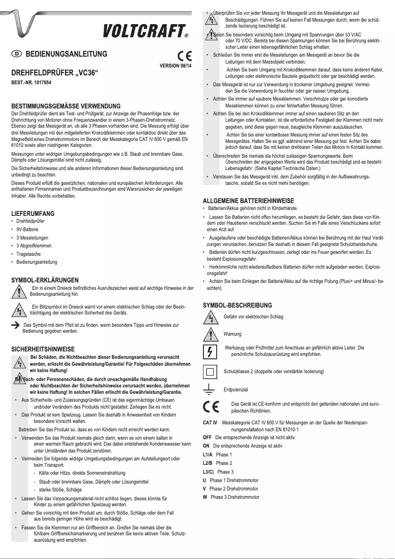 Page 1 de la notice Manuel utilisateur Voltcraft VC36