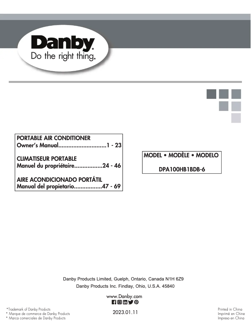 Page 1 de la notice Manuel utilisateur Danby DPA100HB1BDB-6