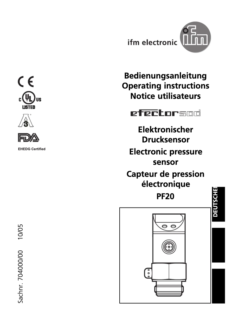 Page 1 de la notice Manuel utilisateur IFM PH0107