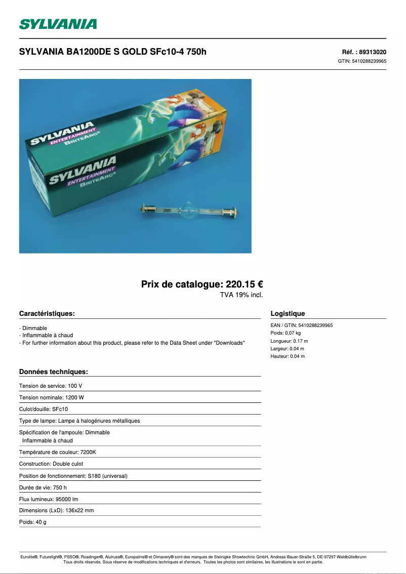 Page 1 de la notice Manuel utilisateur Sylvania BA1200DE