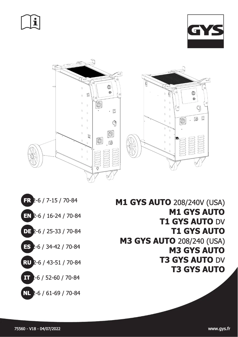 Page 1 de la notice Manuel utilisateur GYS T1 GYS Auto