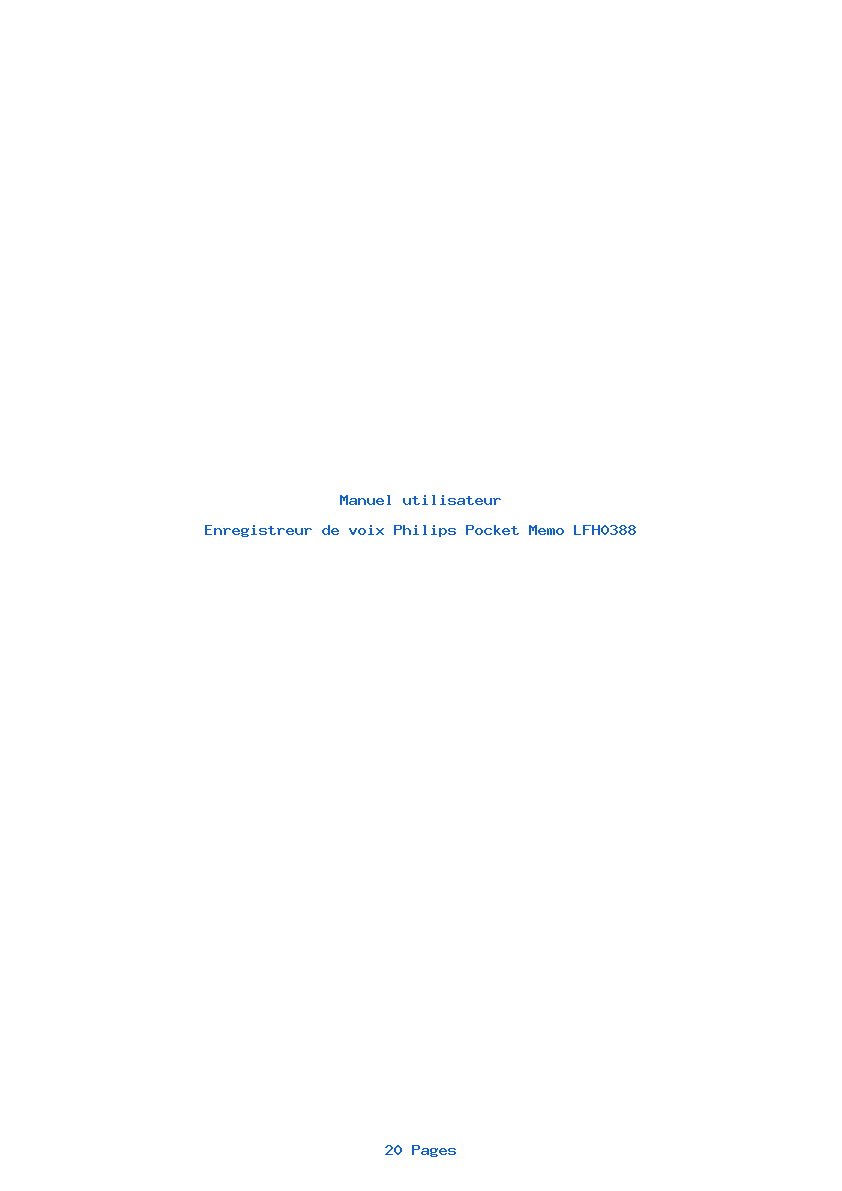 Page 1 de la notice Manuel utilisateur Philips Pocket Memo LFH0388