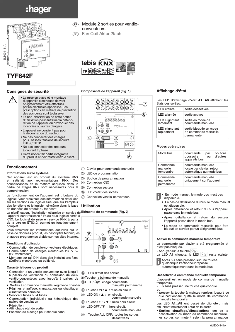 Page 1 de la notice Manuel utilisateur Hager TYF642F