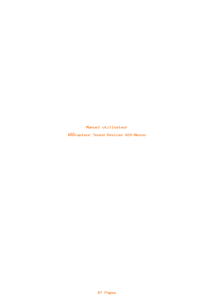Page 1 de la notice Manuel utilisateur Sound Devices A20-Nexus