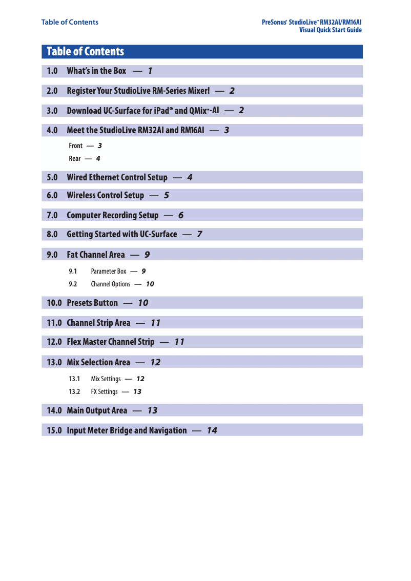 Page 1 de la notice Manuel utilisateur PreSonus StudioLive RM32AI