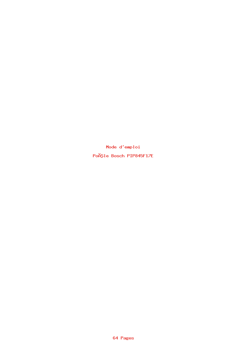 Page 1 de la notice Mode d'emploi Bosch PIP845F17E
