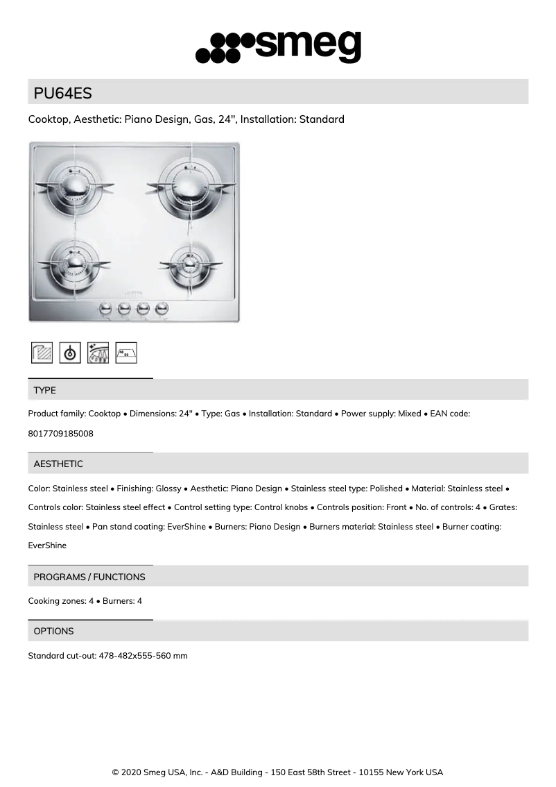 Página 1 del manual Ficha técnica Smeg PU64ES