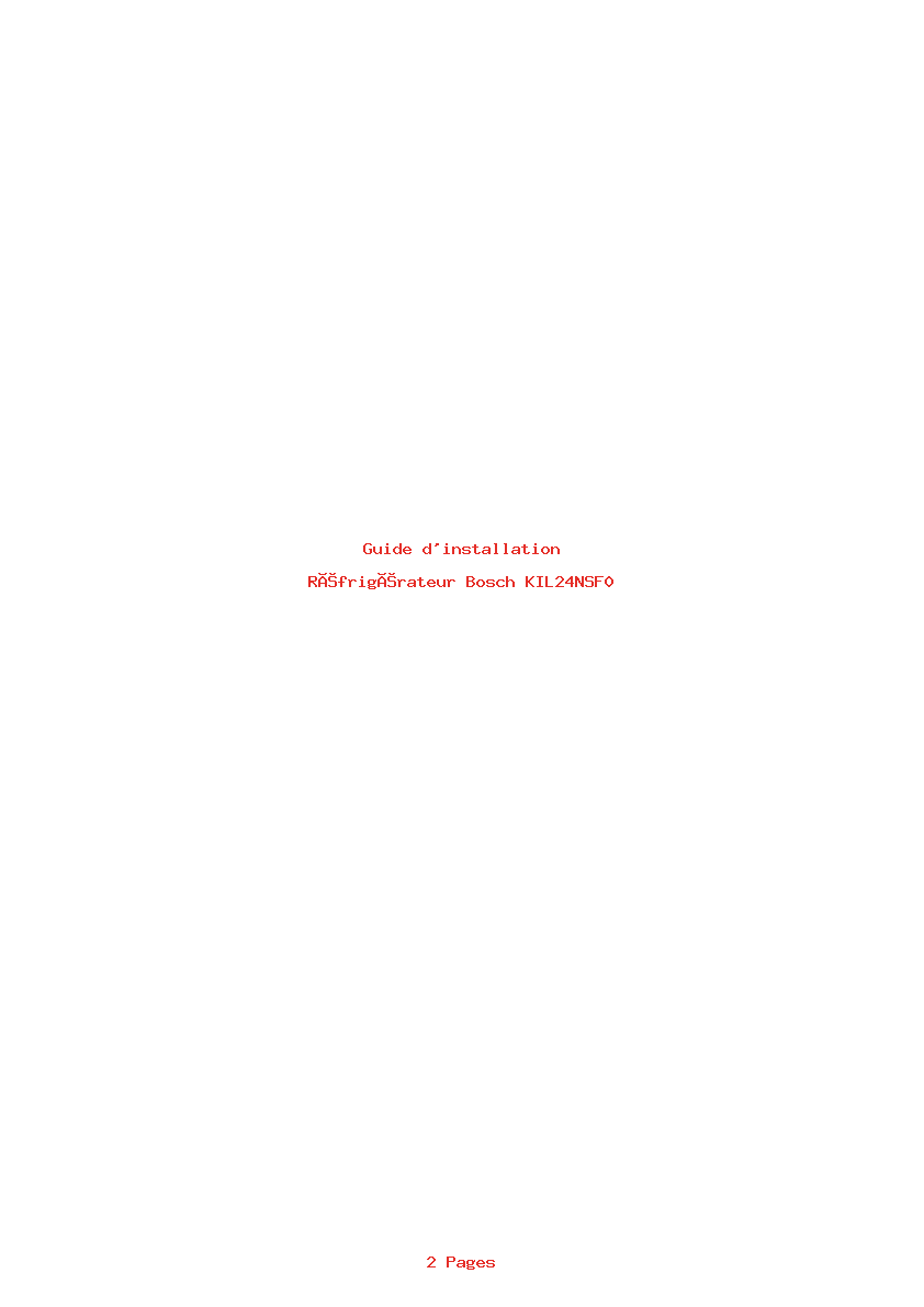 Page 1 de la notice Guide d'installation Bosch KIL24NSF0