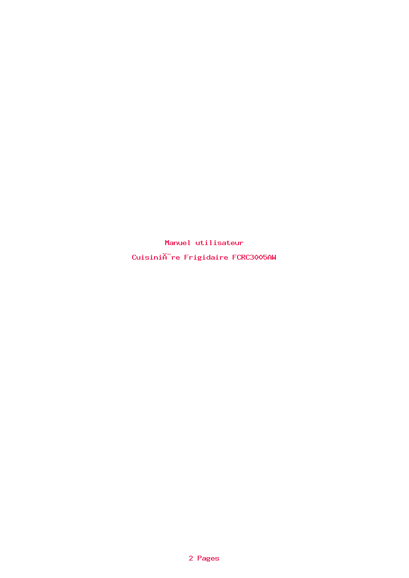 Page 1 de la notice Manuel utilisateur Frigidaire FCRC3005AW