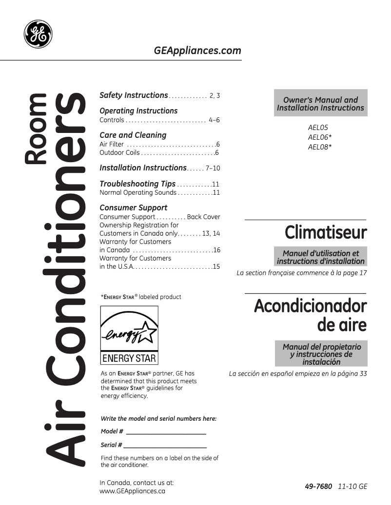 Page 1 of the manual Use and Maintenance Manual GE AES05LP