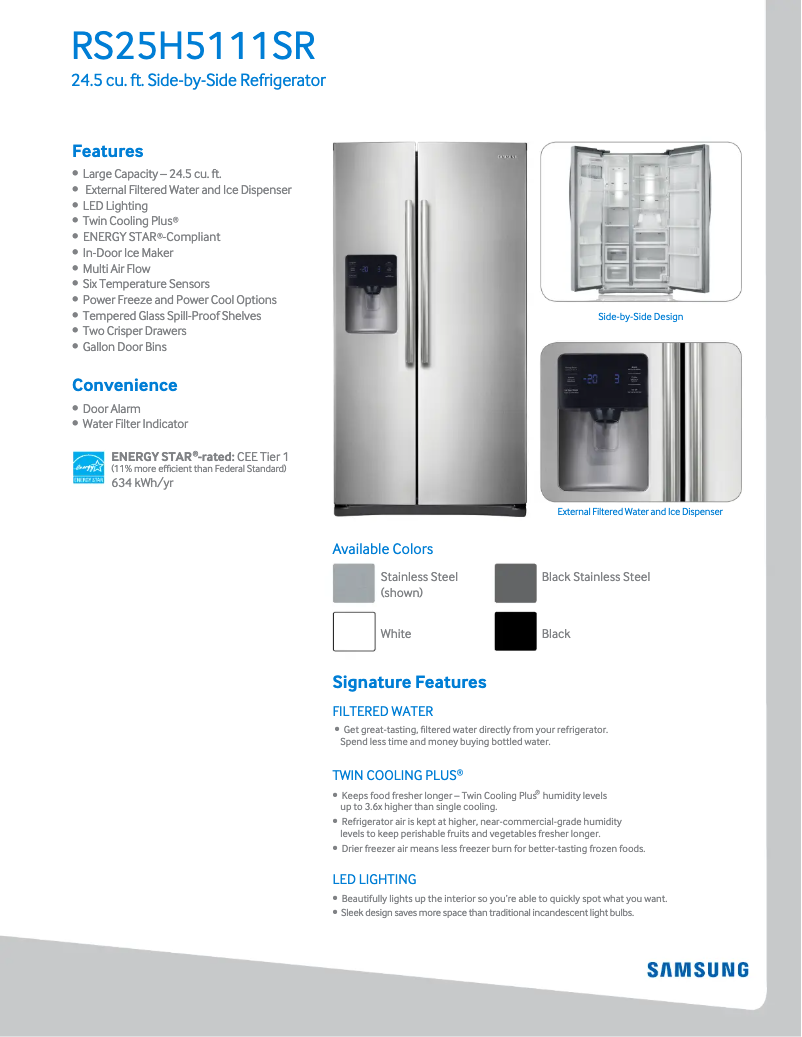 Página 1 del manual Ficha técnica Samsung RS25H5111SR