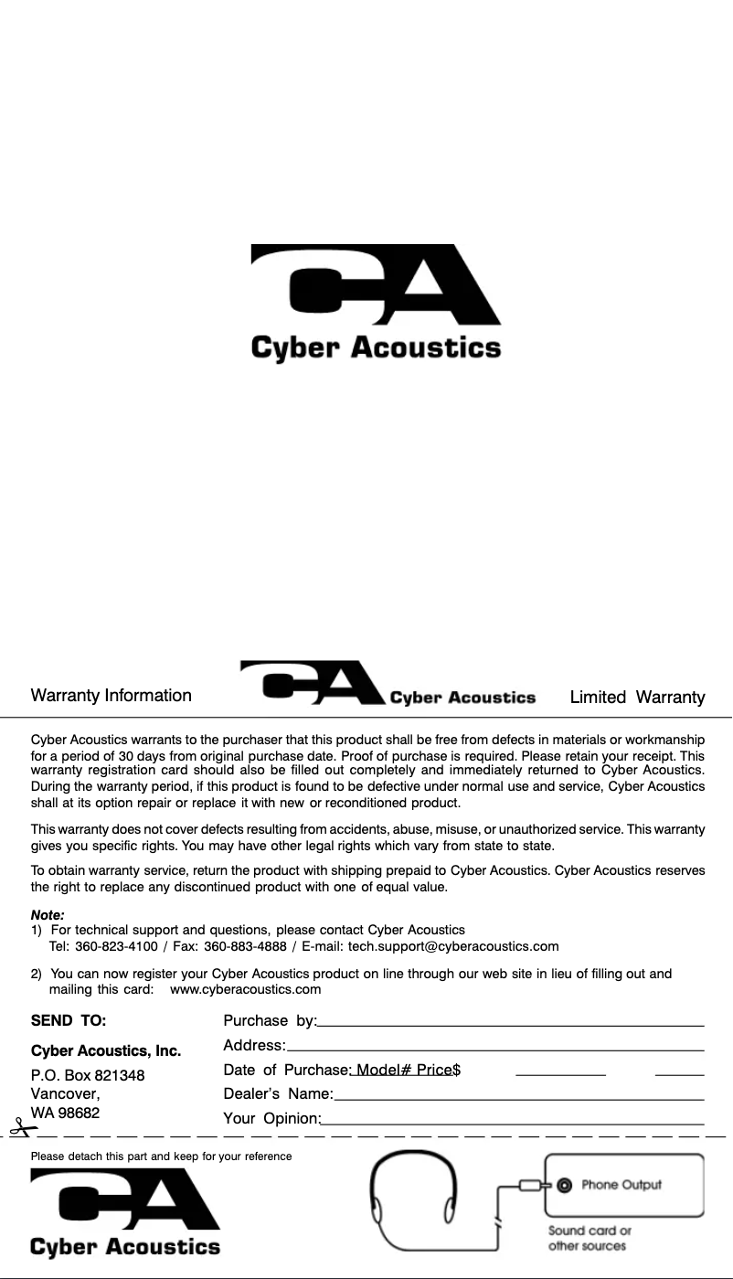 Page 1 de la notice Manuel utilisateur Cyber Acoustics ACM-70B