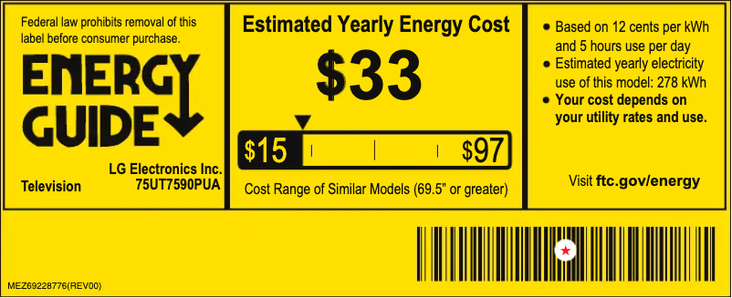 Page 1 of the manual Energy Label LG 75UT7590PUA