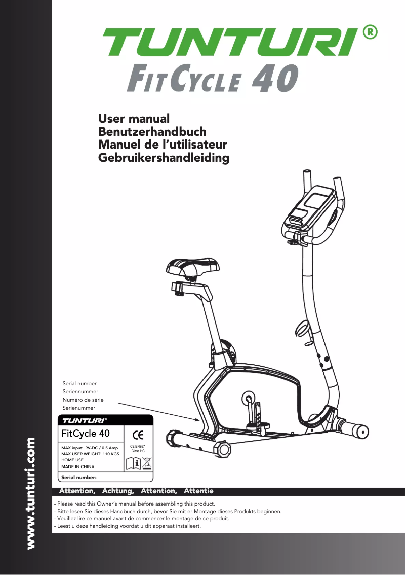 Página 1 del manual Manual de usuario Tunturi FitCycle 40