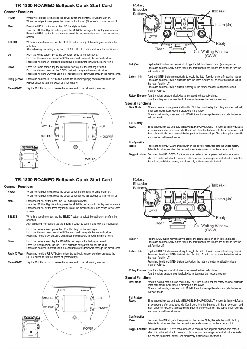Page 1 de la notice Guide de démarrage rapide RTS TR-1800