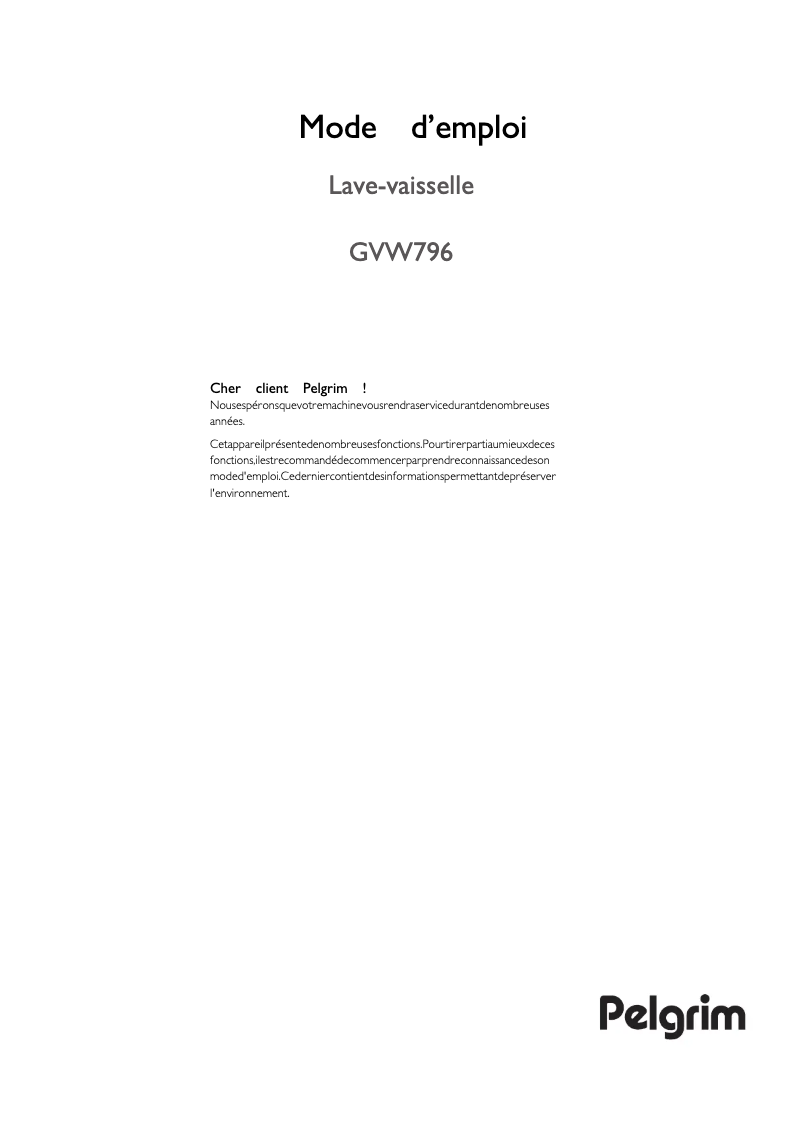Page 1 de la notice Manuel utilisateur Pelgrim GVW796