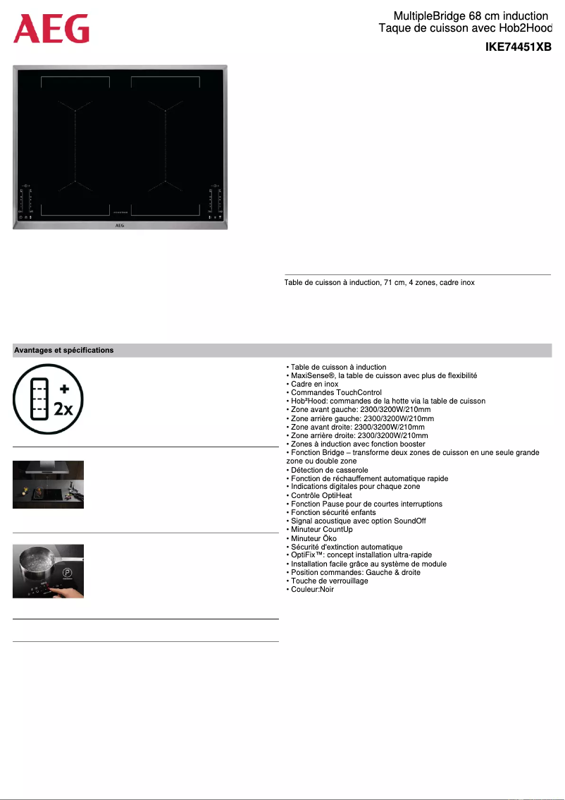 Page 1 de la notice Fiche technique AEG IKE74451XB