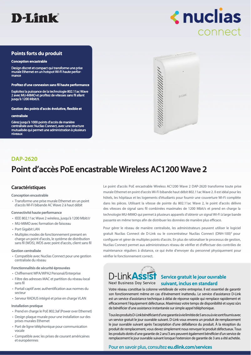 Page 1 de la notice Fiche technique D-Link DAP-2620