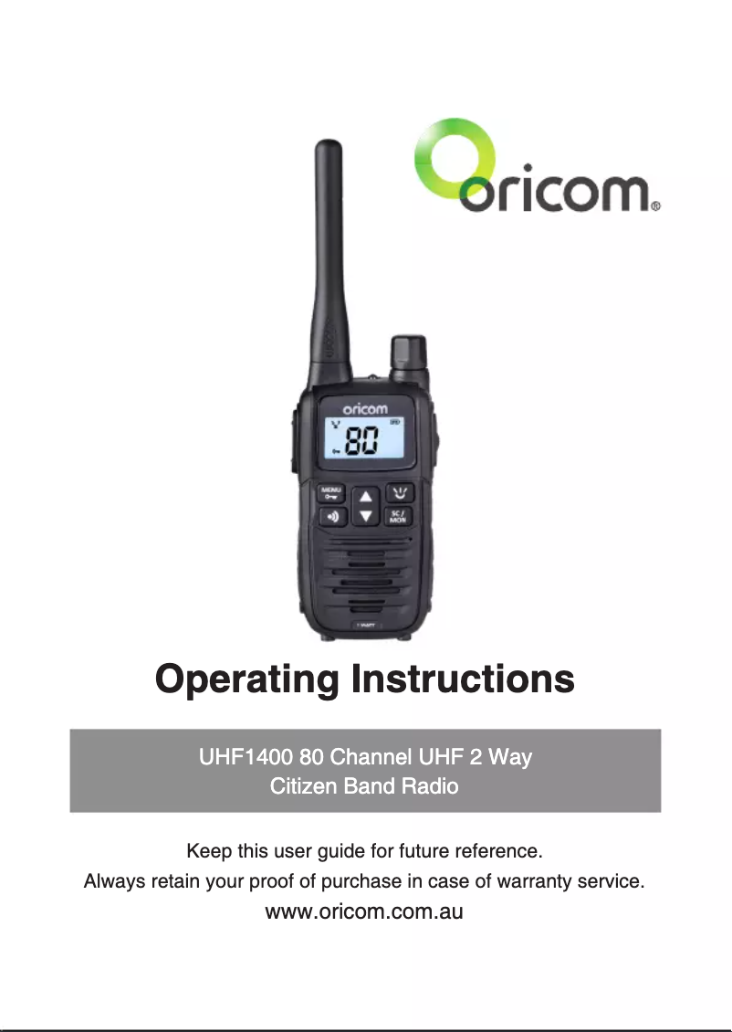 Page 1 de la notice Manuel utilisateur Oricom UHF1400