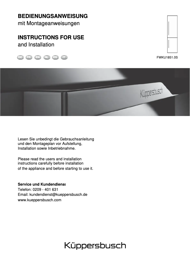 Page 1 de la notice Manuel utilisateur Küppersbusch FWKU1851.0S