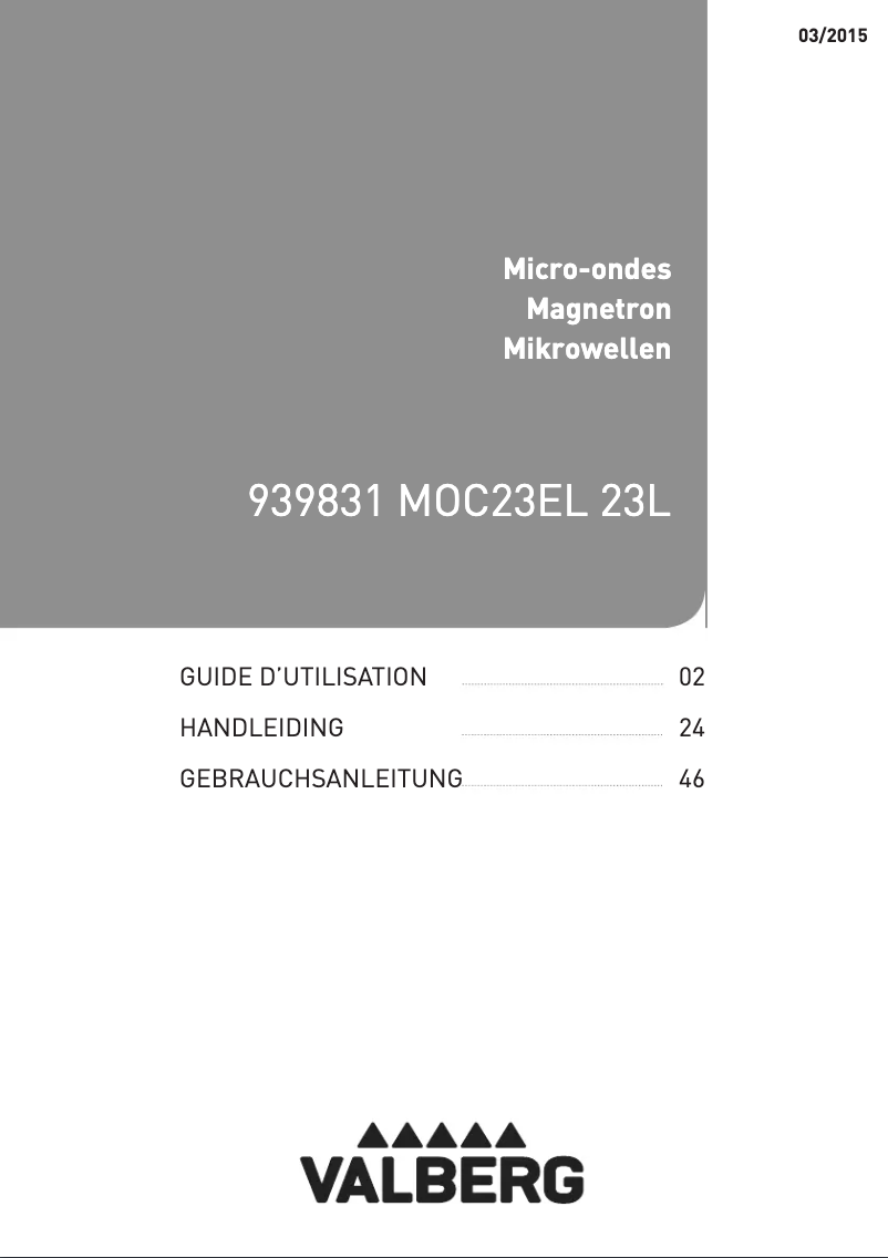 Page 1 de la notice Manuel utilisateur Valberg MOC23EL