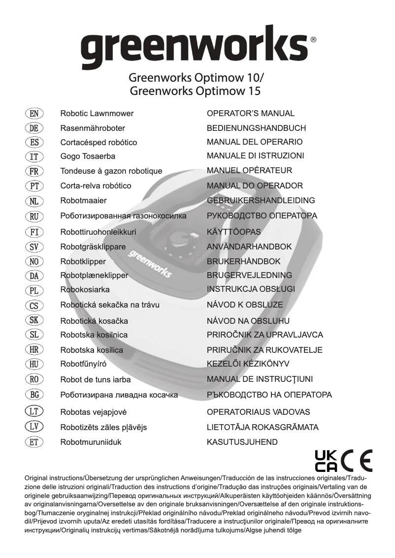 Page 1 de la notice Manuel utilisateur Greenworks Optimow 10