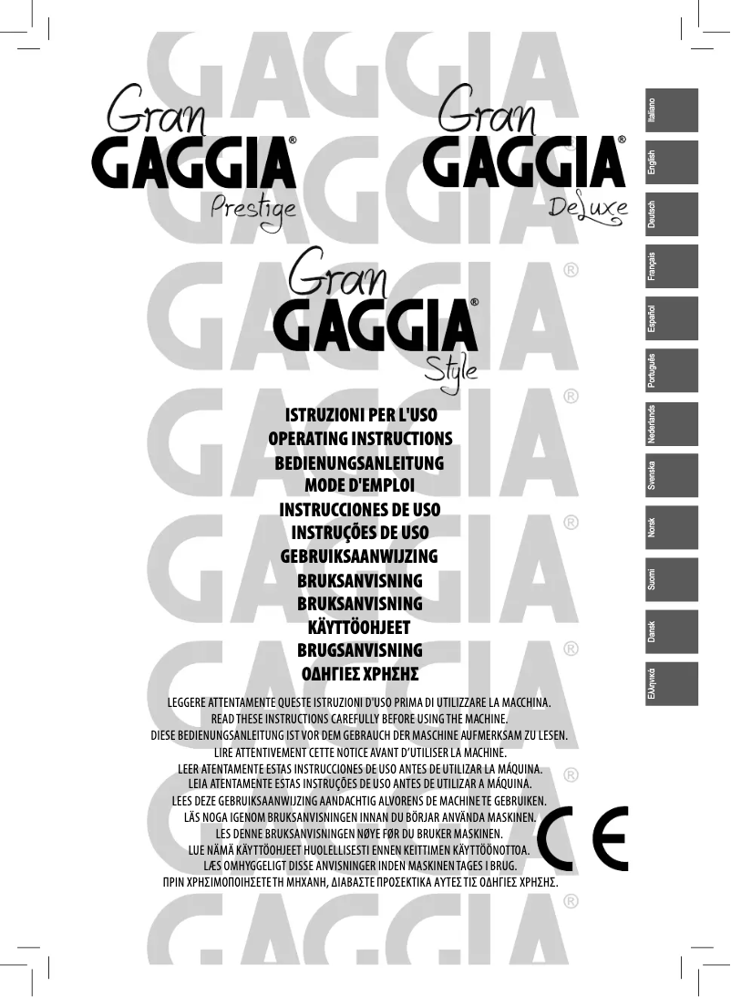 Page 1 of the manual User Manual Gaggia Deluxe RI8323
