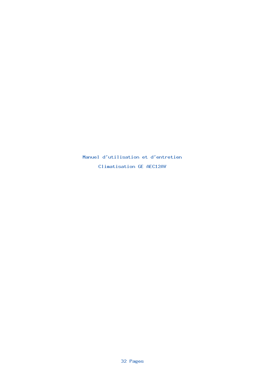 Page 1 de la notice Manuel d'utilisation et d'entretien GE AEC12AV