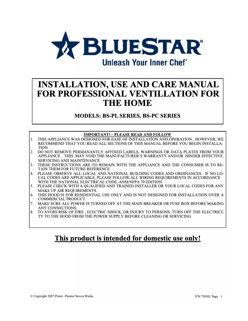 Página 1 del manual Manual de usuario BlueStar PL066ML