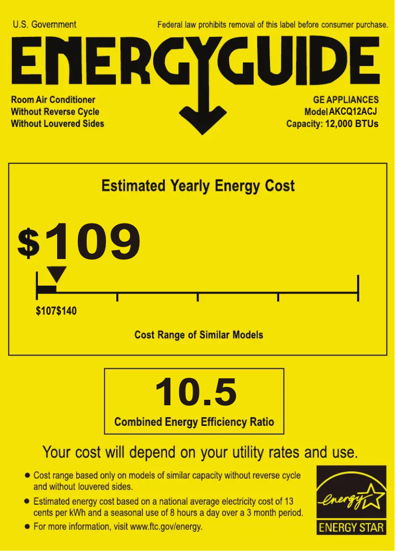 Página 1 del manual Etiqueta energética GE AKCQ12ACJ