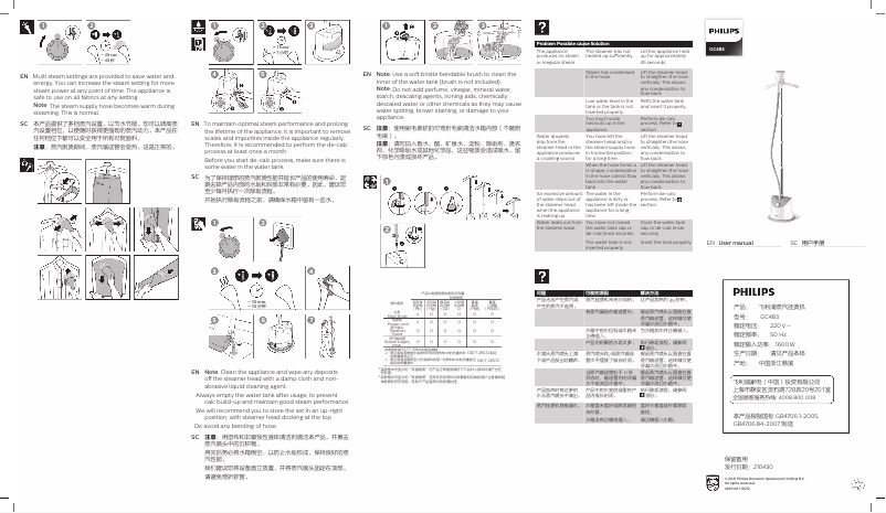 Page 1 de la notice Manuel utilisateur Philips Easy Touch GC483