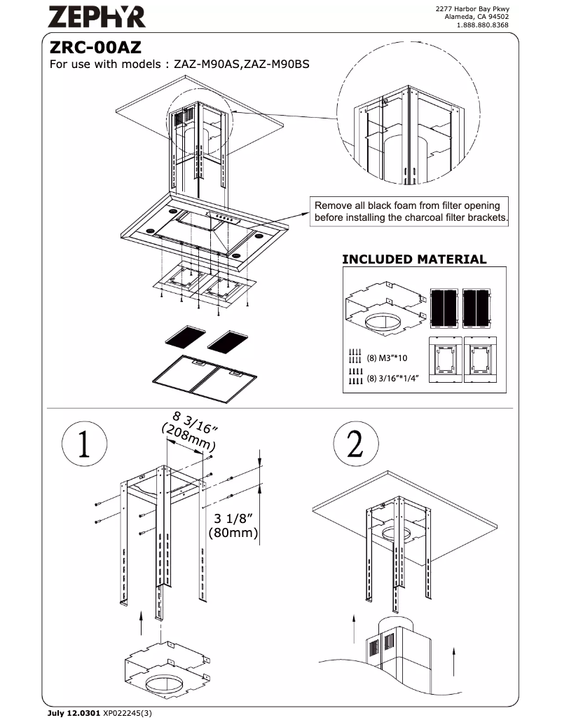 Página 1 del manual Guía de instalación Zephyr ZRC-01LL