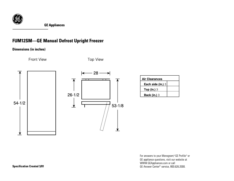 Página 1 del manual Ficha técnica GE FUM12SMRWH