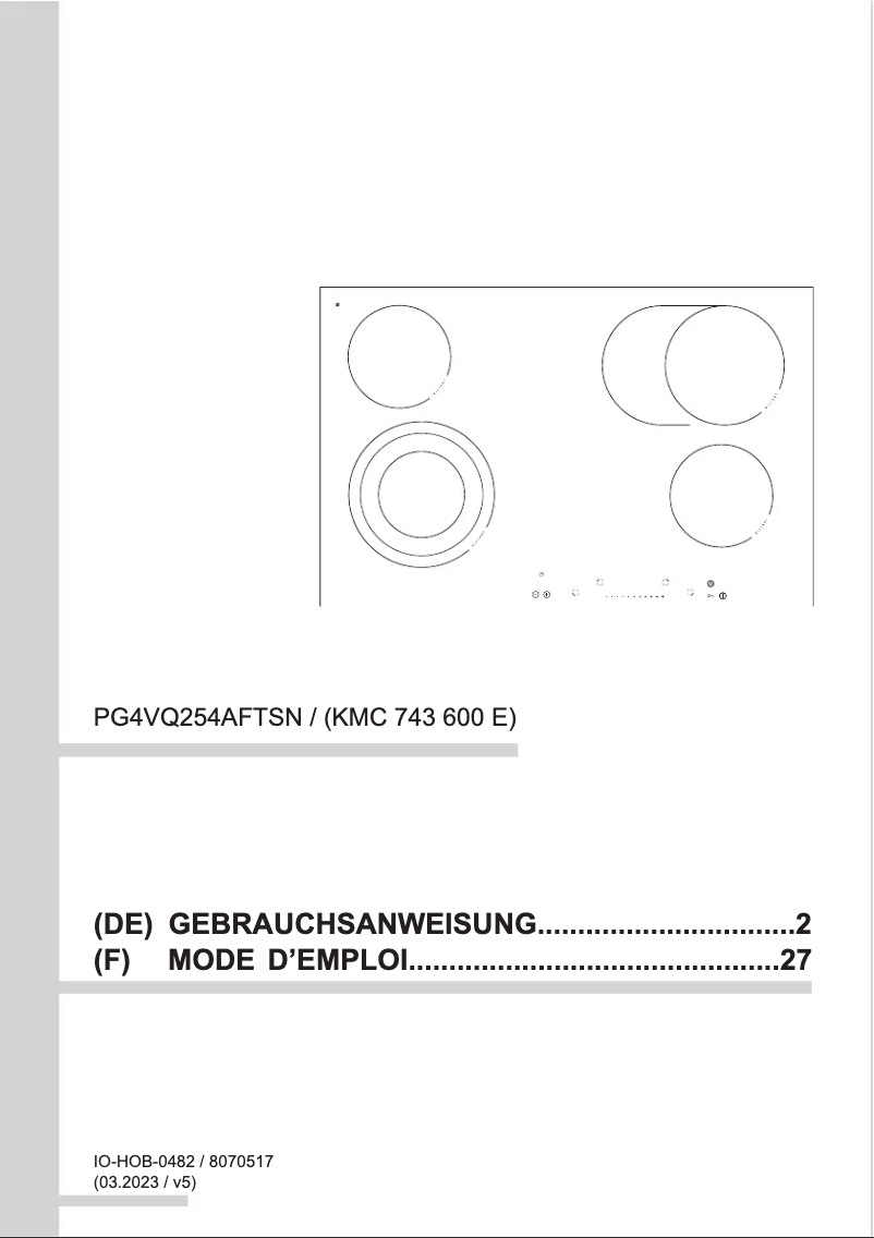 Page 1 de la notice Manuel utilisateur Amica KMC 743 600 E