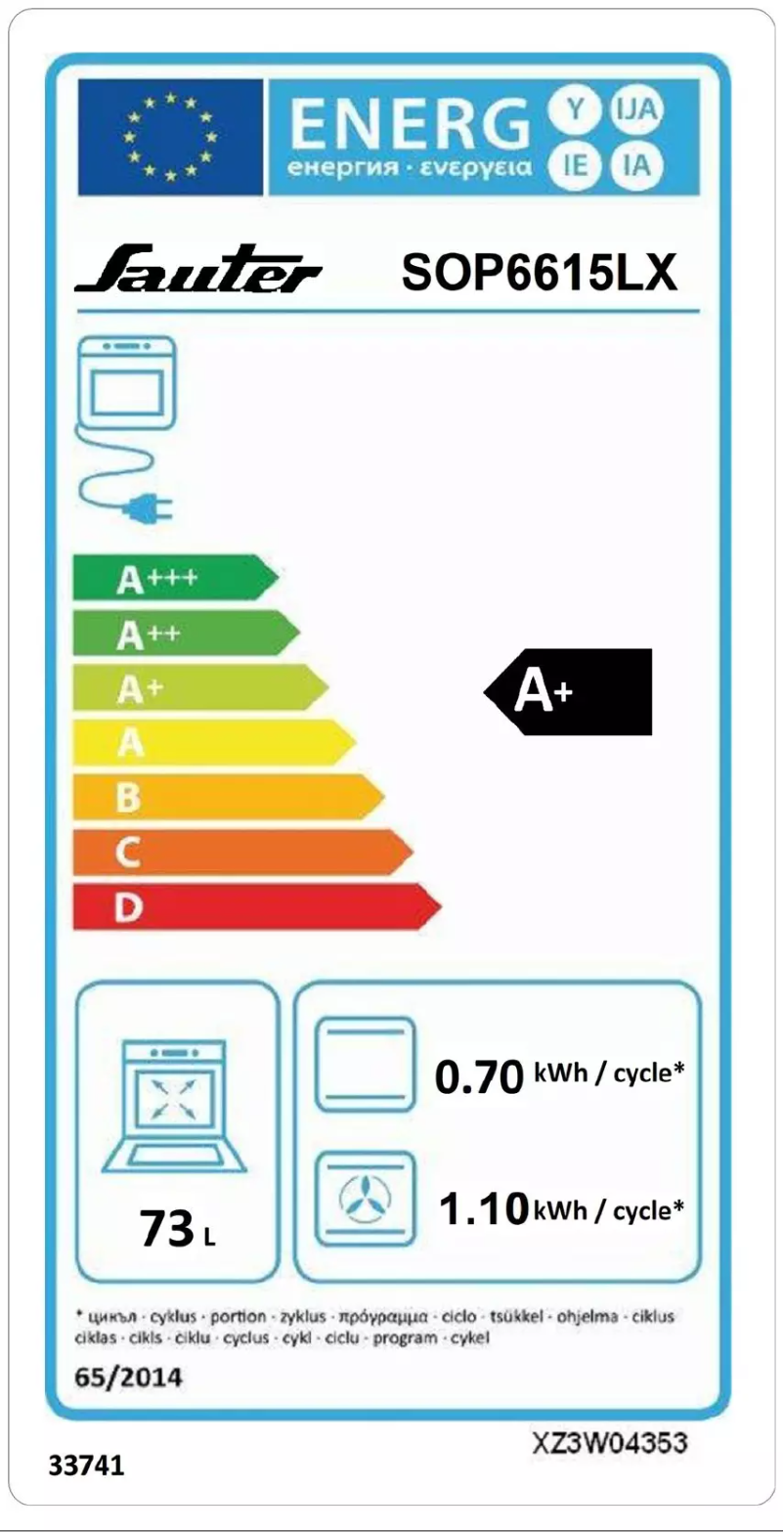 Page 1 de la notice Label énergétique Sauter SOP6615LX