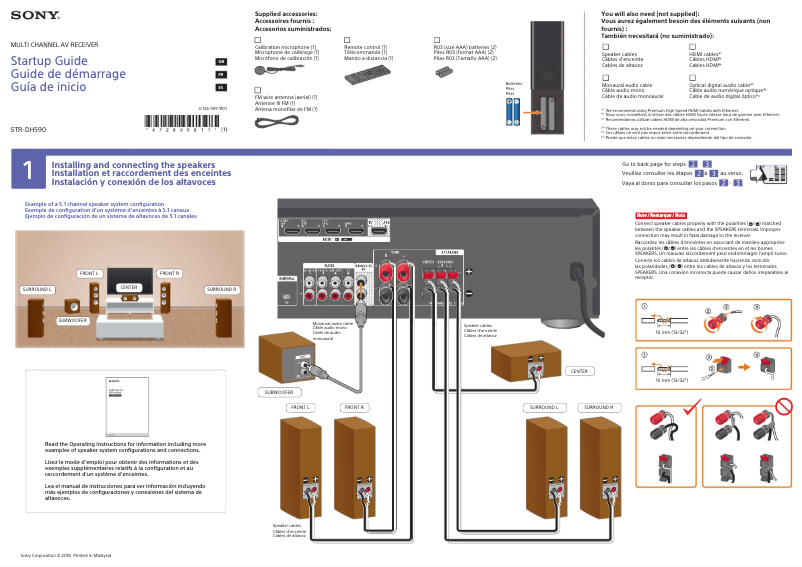 Page 1 de la notice Guide d'installation Sony STR-DH590